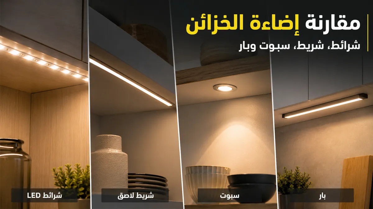 مقارنة بين شرائط LED وشريط LED اللاصق والمصابيح القرصية وقضبان LED لإضاءة خزائن المنزل