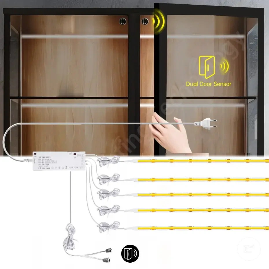 COB-LED-Streifen-Set mit Türsensor für Unterschrank, Garderobe, Vitrine und Bücherregal