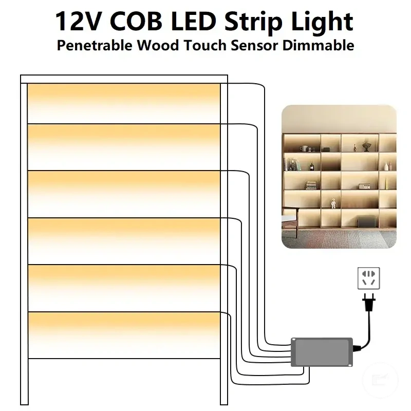 Touch-dimmbarer COB-LED-Streifen für Unterschrank, Bücherregal, Garderobe und Kleiderschrank