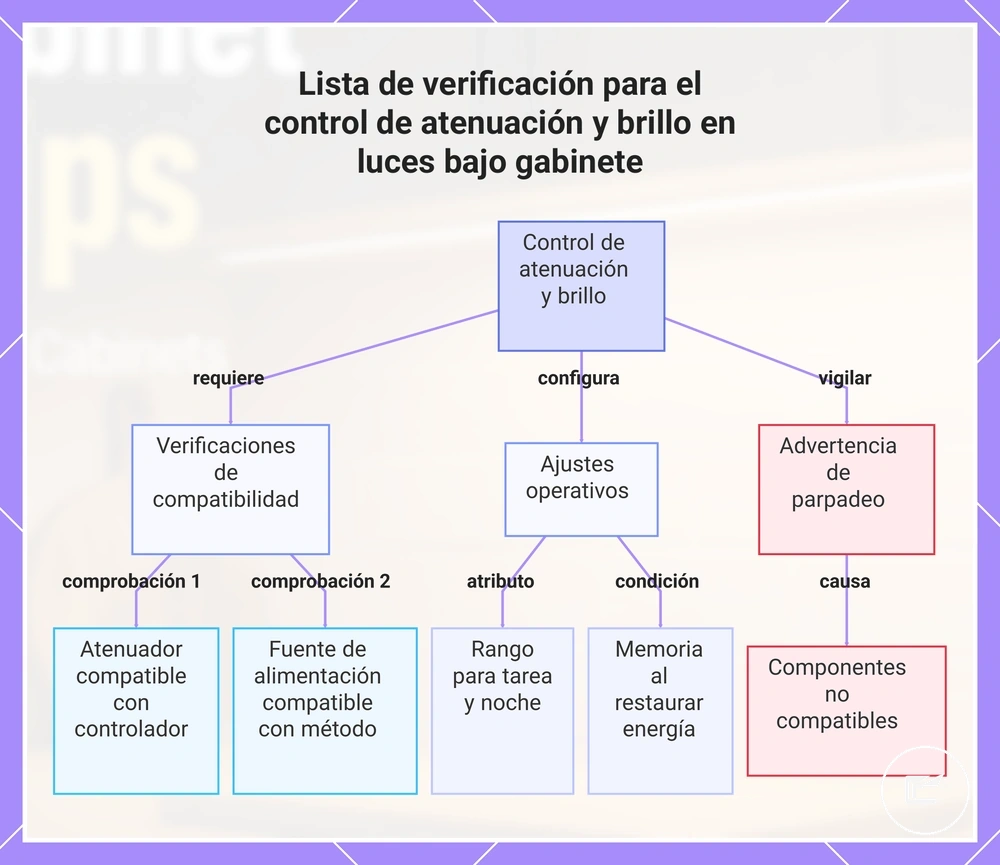 Lista de verificación para el control de atenuación y brillo en luces bajo armario