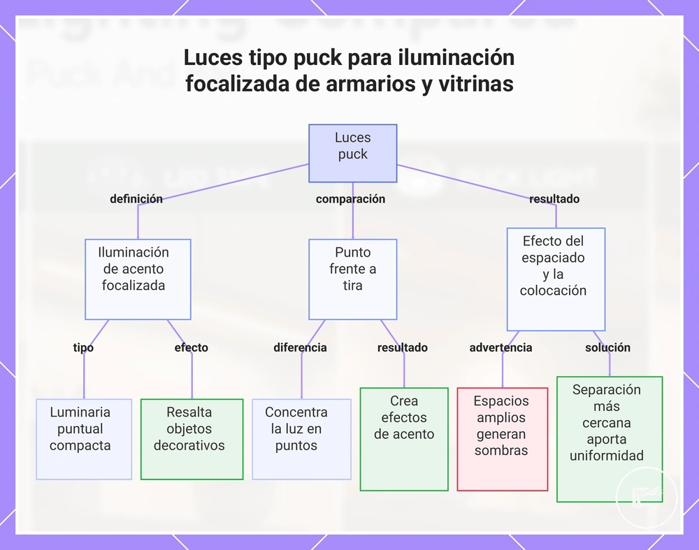 Focos LED tipo puck para iluminación focalizada de armarios y vitrinas
