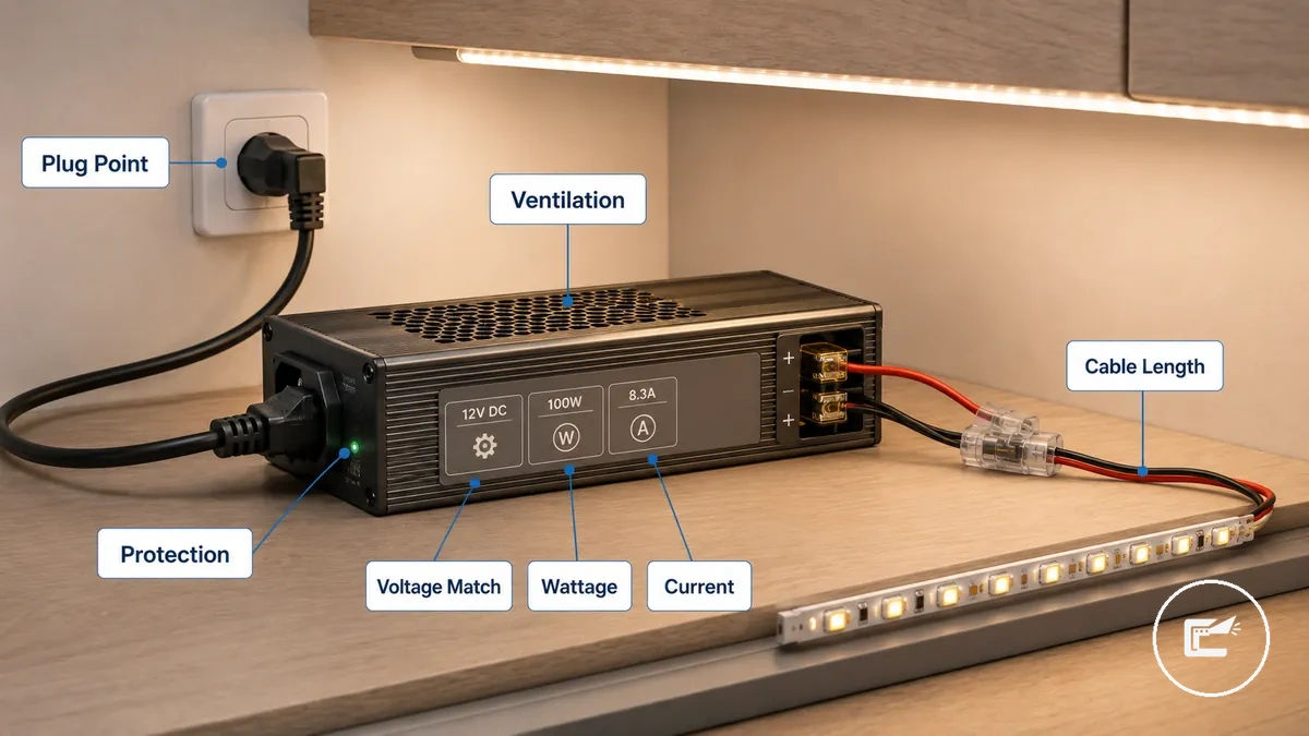 Comprobaciones de seguridad de fuente de alimentación y baja tensión para tiras LED e iluminación de armarios
