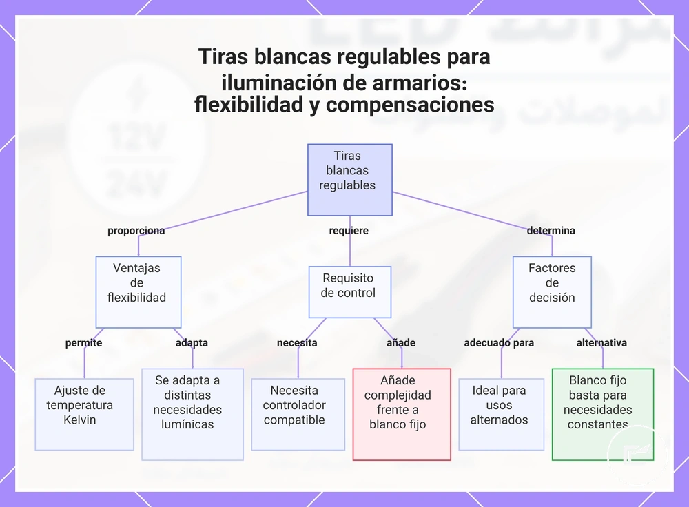 Tiras LED de blanco ajustable para iluminación de armarios: flexibilidad y compensaciones