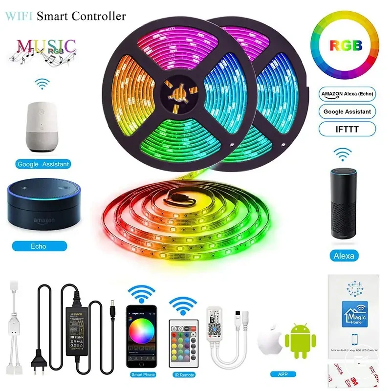 Kit de ruban LED RGB WiFi avec contrôle par application pour éclairage intérieur par ruban