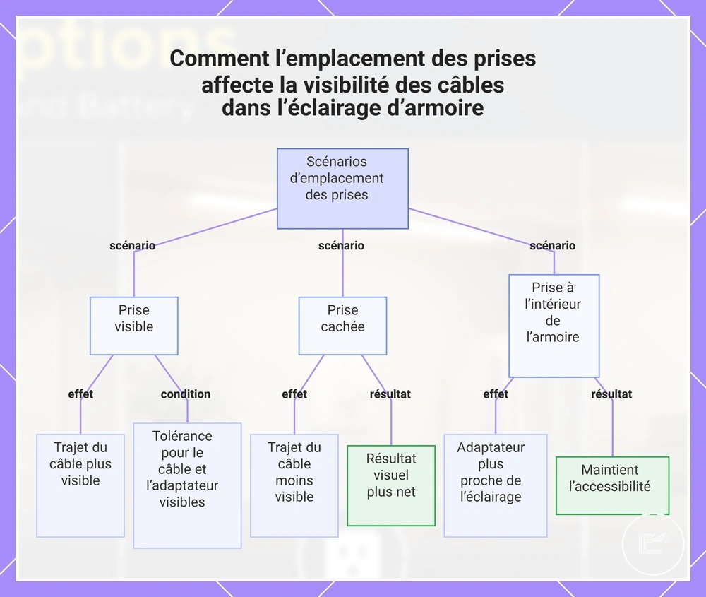 Effet de l’emplacement d’une prise sur la visibilité des câbles d’un éclairage LED de placard