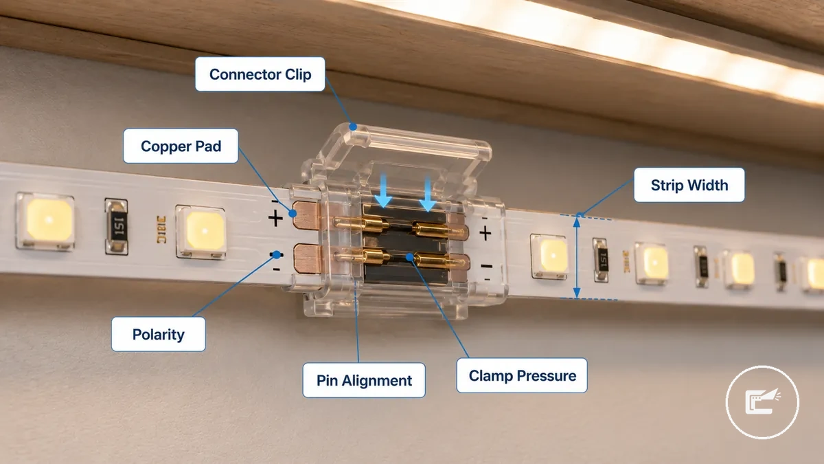 Défauts de connecteur de ruban LED : contact, polarité et ajustement