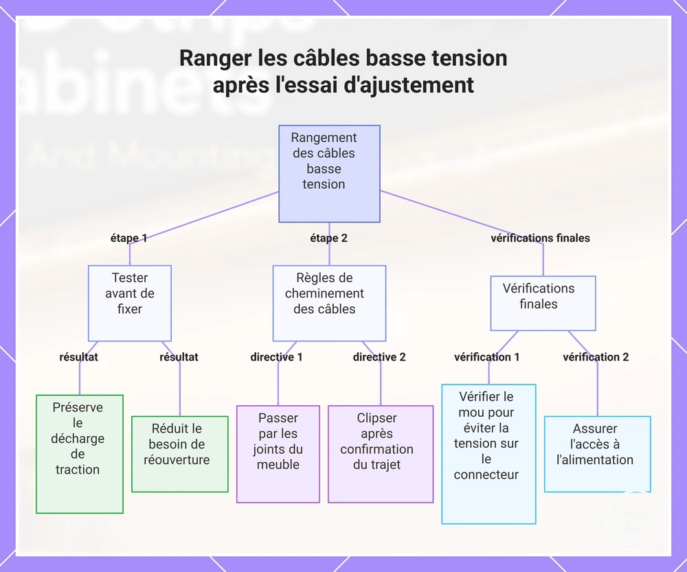 Ranger les câbles basse tension après le test du ruban LED