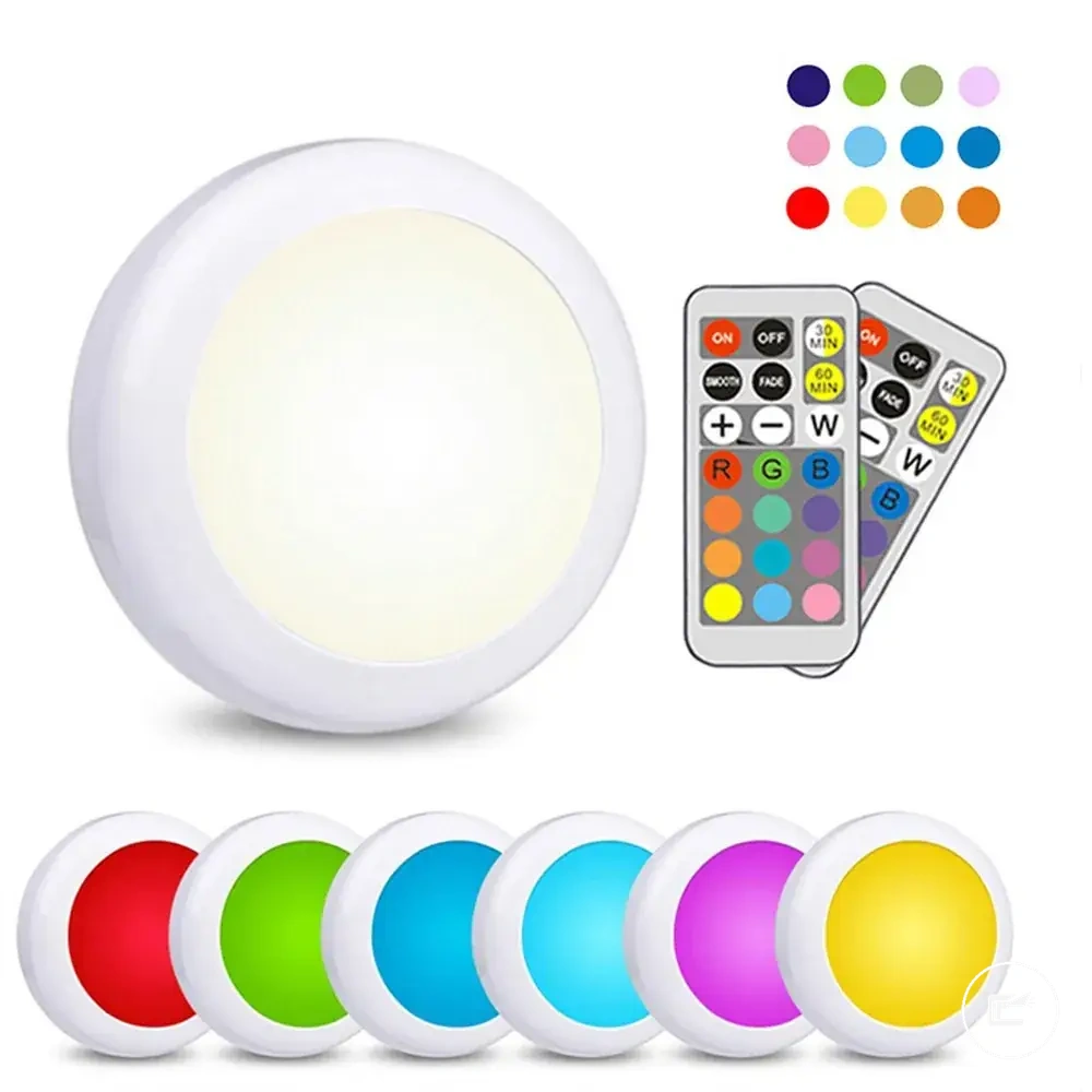Luz puck RGB a pilha para armário, closet e iluminação sob armário