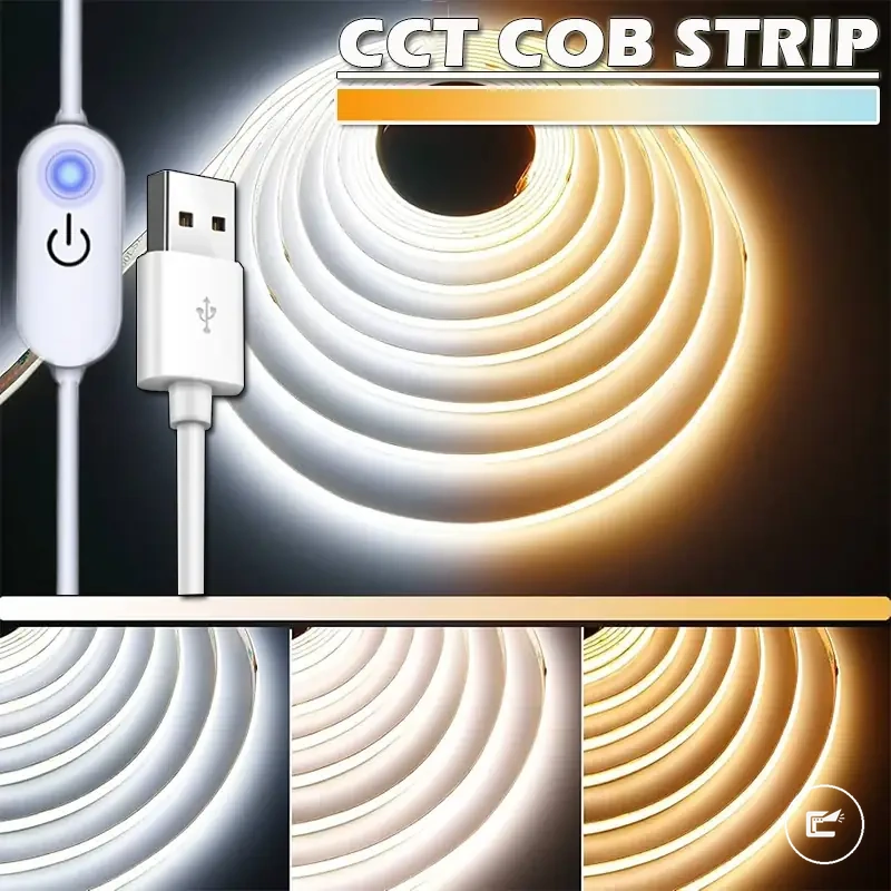 Dolap kullanımı için 3000K ile 6500K arası dimmerli ışığa sahip 5V CCT COB LED şerit
