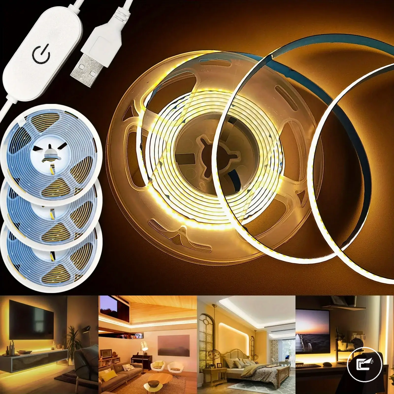 Ev dolabı aydınlatması için dokunmatik dimmer kontrollü USB 5V COB LED şerit ışık