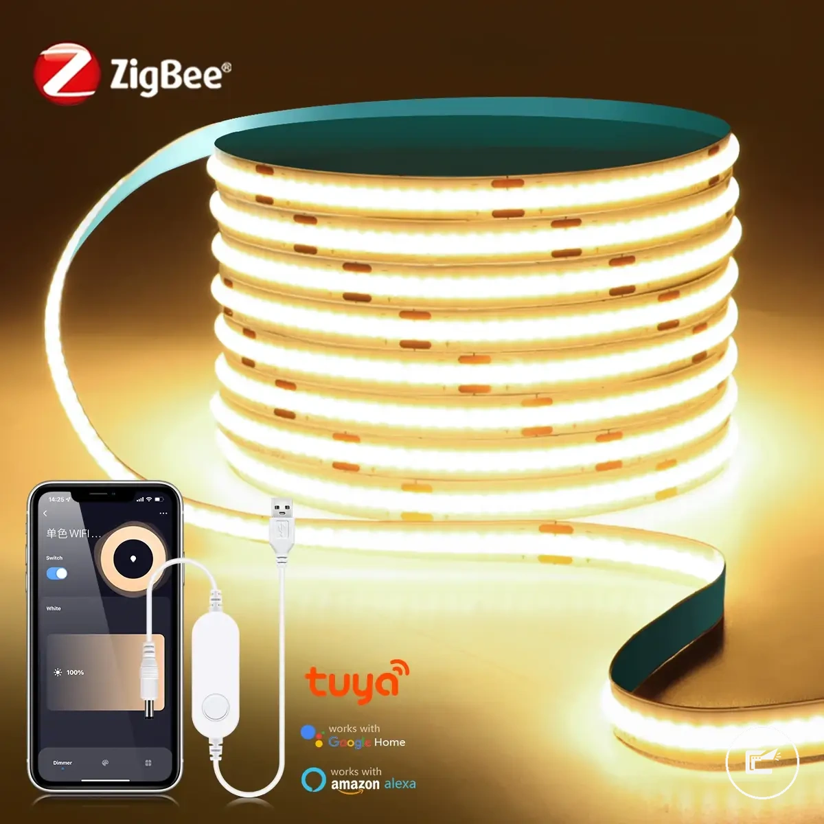 Dimmerli USB şerit aydınlatma için akıllı ZigBee COB LED şerit anahtarı